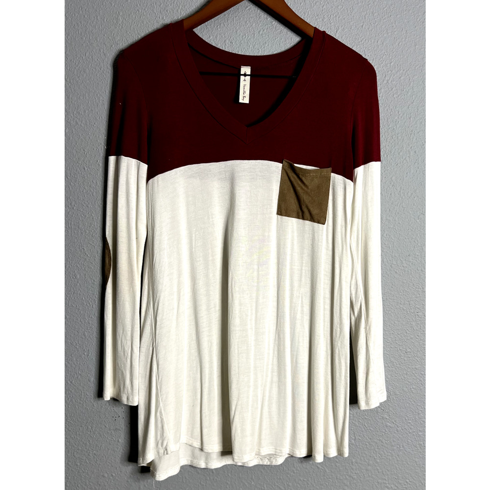 Vanilla Bay Patch & Pocket Shirt Womens *Small Colorblock Elbow Patches Tunic